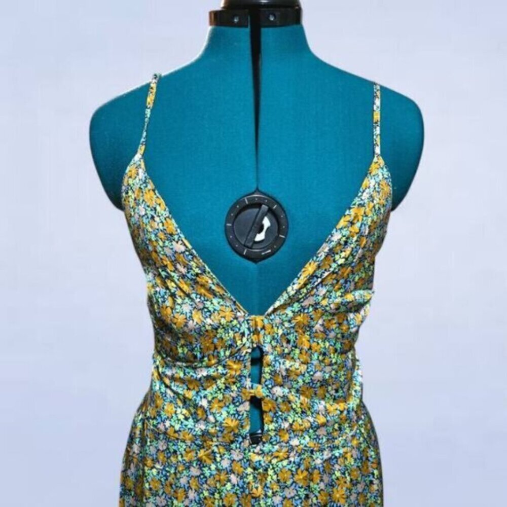 BNWT Maaji Olive Floral Maxi Slip Dress with Front Slit - Picture 3 of 10